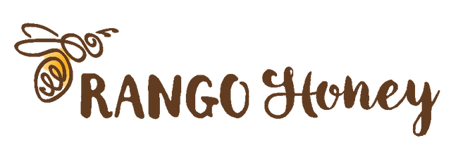A honeybee sits over the words Rango Honey